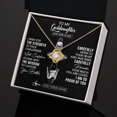Love Knot Necklace 18K Yellow Gold Finish | 2 | Personalized To My Goddaughter Gifts Necklace From Godmother Uncle I Wish You The Strength Goddaughter Birthday Gifts Christmas Custom Gift Box Message Card | https://siriusteestore.