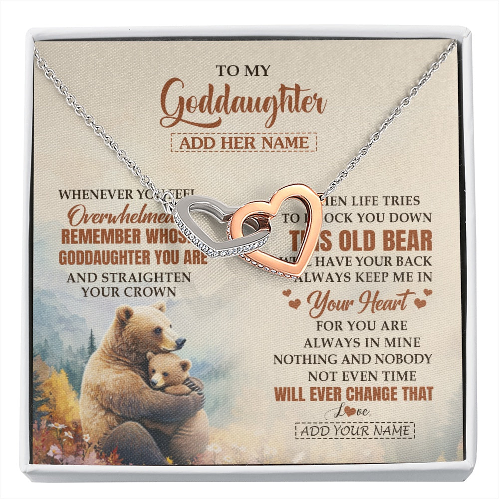 Interlocking Hearts Necklace Stainless Steel & Rose Gold Finish | 1 | Personalized To My Goddaughter Gifts Necklace From Godmother Whenever Bear Unique Birthday Gifts For Goddaughter Graduation Christmas Gift Box Message Card | siriusteestore.myshopify