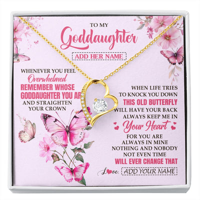 Forever Love Necklace 18K Yellow Gold Finish | 1 | Personalized To My Goddaughter Gifts Necklace From Godmother Whenever Butterfly Unique Birthday Gifts Goddaughter Graduation Christmas Gift Box Message Card | siriusteestore.myshopify