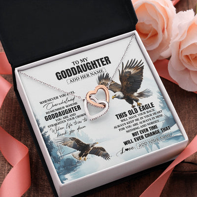 Interlocking Hearts Necklace Stainless Steel & Rose Gold Finish | 2 | Personalized To My Goddaughter Gifts Necklace From Godmother Whenever Eagle Unique Birthday Gifts For Goddaughter Christmas Jewelry Gift Box Message Card | https://siriusteestore.