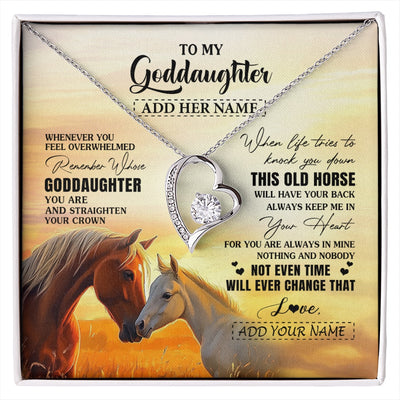 Forever Love Necklace 14K White Gold Finish | 1 | Personalized To My Goddaughter Gifts Necklace From Godmother Whenever Horse Unique Birthday Gifts For Goddaughter Graduation Christmas Gift Box Message Card | siriusteestore.myshopify