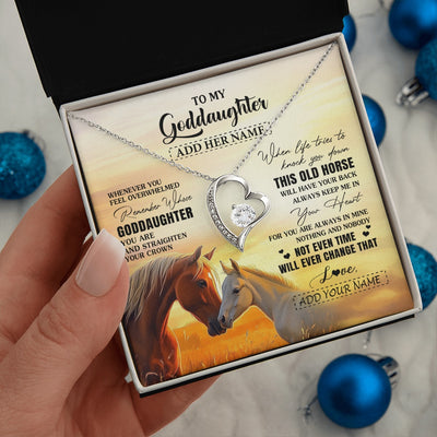 Forever Love Necklace 14K White Gold Finish | 2 | Personalized To My Goddaughter Gifts Necklace From Godmother Whenever Horse Unique Birthday Gifts For Goddaughter Graduation Christmas Gift Box Message Card | siriusteestore.myshopify