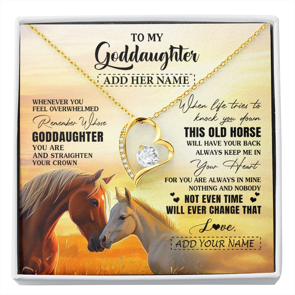 Forever Love Necklace 18K Yellow Gold Finish | 1 | Personalized To My Goddaughter Gifts Necklace From Godmother Whenever Horse Unique Birthday Gifts For Goddaughter Graduation Christmas Gift Box Message Card | siriusteestore.myshopify