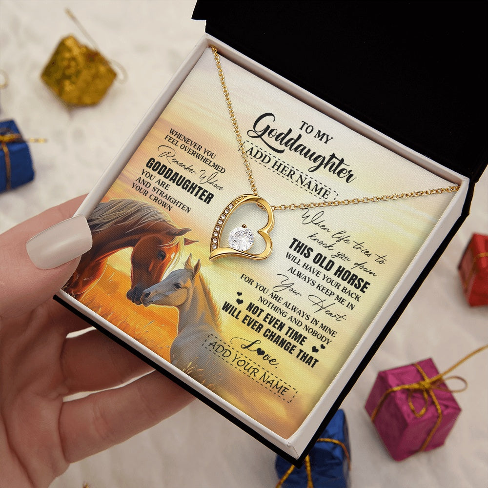 Forever Love Necklace 18K Yellow Gold Finish | 2 | Personalized To My Goddaughter Gifts Necklace From Godmother Whenever Horse Unique Birthday Gifts For Goddaughter Graduation Christmas Gift Box Message Card | siriusteestore.myshopify