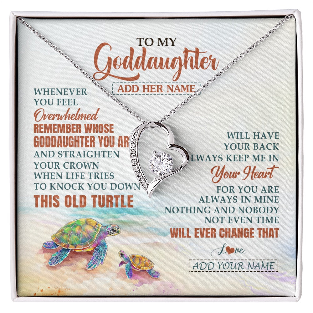 Forever Love Necklace 14K White Gold Finish | 1 | Personalized To My Goddaughter Gifts Necklace From Godmother Whenever Turtle Unique Birthday Gifts For Goddaughter Christmas Custom Gift Box Message Card | https://siriusteestore.