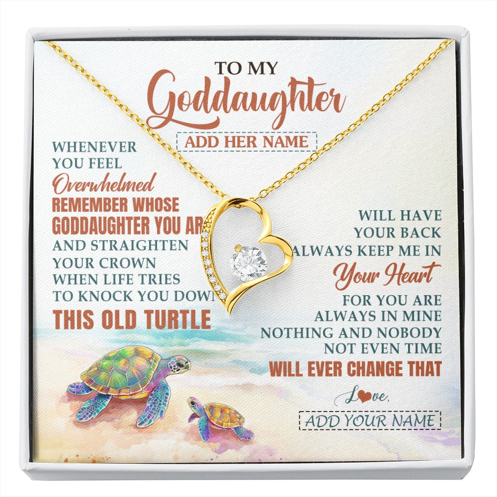 Forever Love Necklace 18K Yellow Gold Finish | 1 | Personalized To My Goddaughter Gifts Necklace From Godmother Whenever Turtle Unique Birthday Gifts For Goddaughter Christmas Custom Gift Box Message Card | https://siriusteestore.