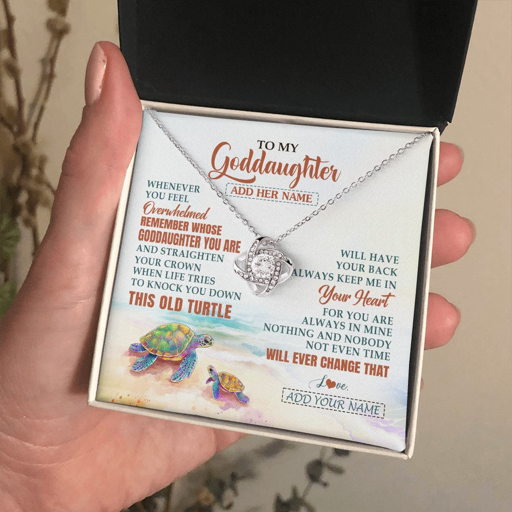 Love Knot Necklace 14K White Gold Finish | 2 | Personalized To My Goddaughter Gifts Necklace From Godmother Whenever Turtle Unique Birthday Gifts For Goddaughter Christmas Custom Gift Box Message Card | https://siriusteestore.