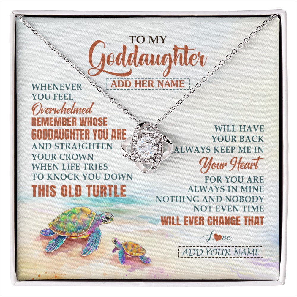 Love Knot Necklace 14K White Gold Finish | 1 | Personalized To My Goddaughter Gifts Necklace From Godmother Whenever Turtle Unique Birthday Gifts For Goddaughter Christmas Custom Gift Box Message Card | https://siriusteestore.