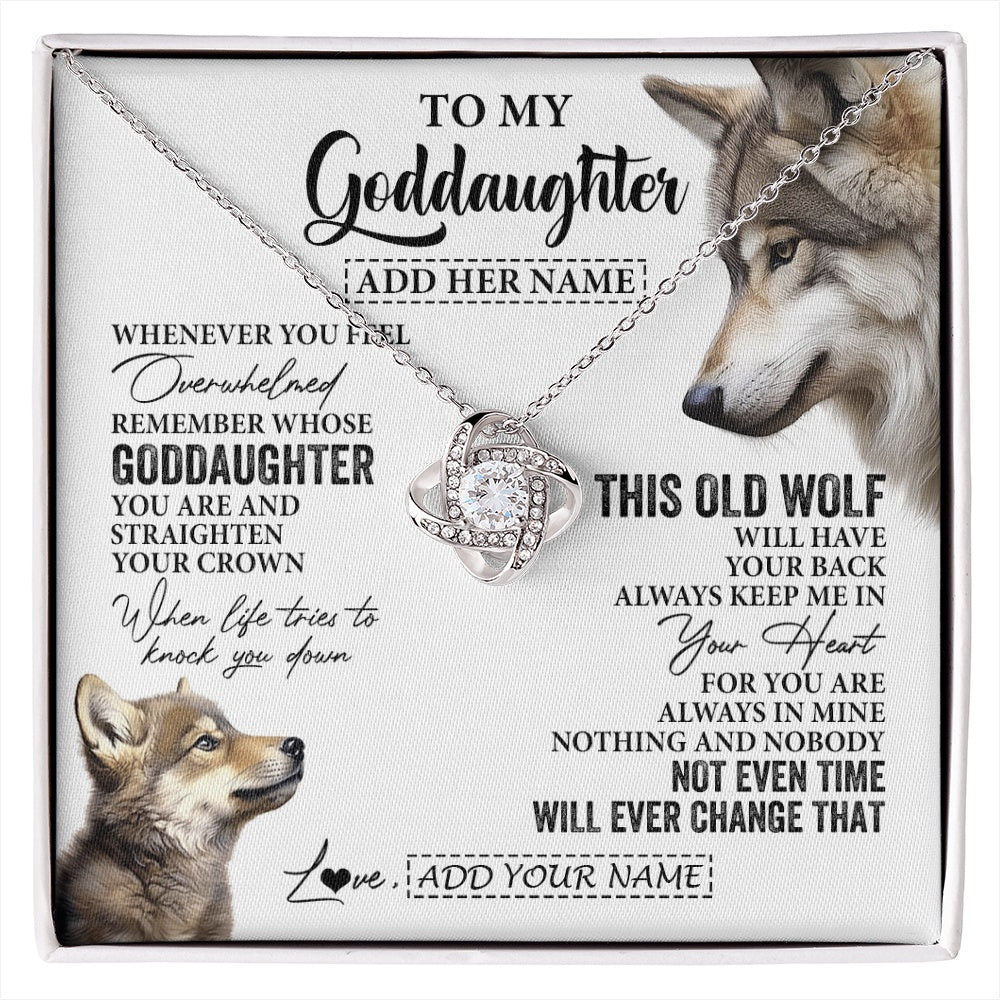 Love Knot Necklace 14K White Gold Finish | 1 | Personalized To My Goddaughter Gifts Necklace From Godmother Whenever Wolf Unique Birthday For Goddaughter Graduation Christmas Custom Gift Box Message Card | https://siriusteestore.