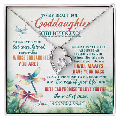 Forever Love Necklace 14K White Gold Finish | 1 | Personalized To My Goddaughter Gifts Necklace From Godmother Whenever You Feel Dragonfly Goddaughter Birthday Gifts Graduation Christmas Gift Box Message Card | https://siriusteestore.
