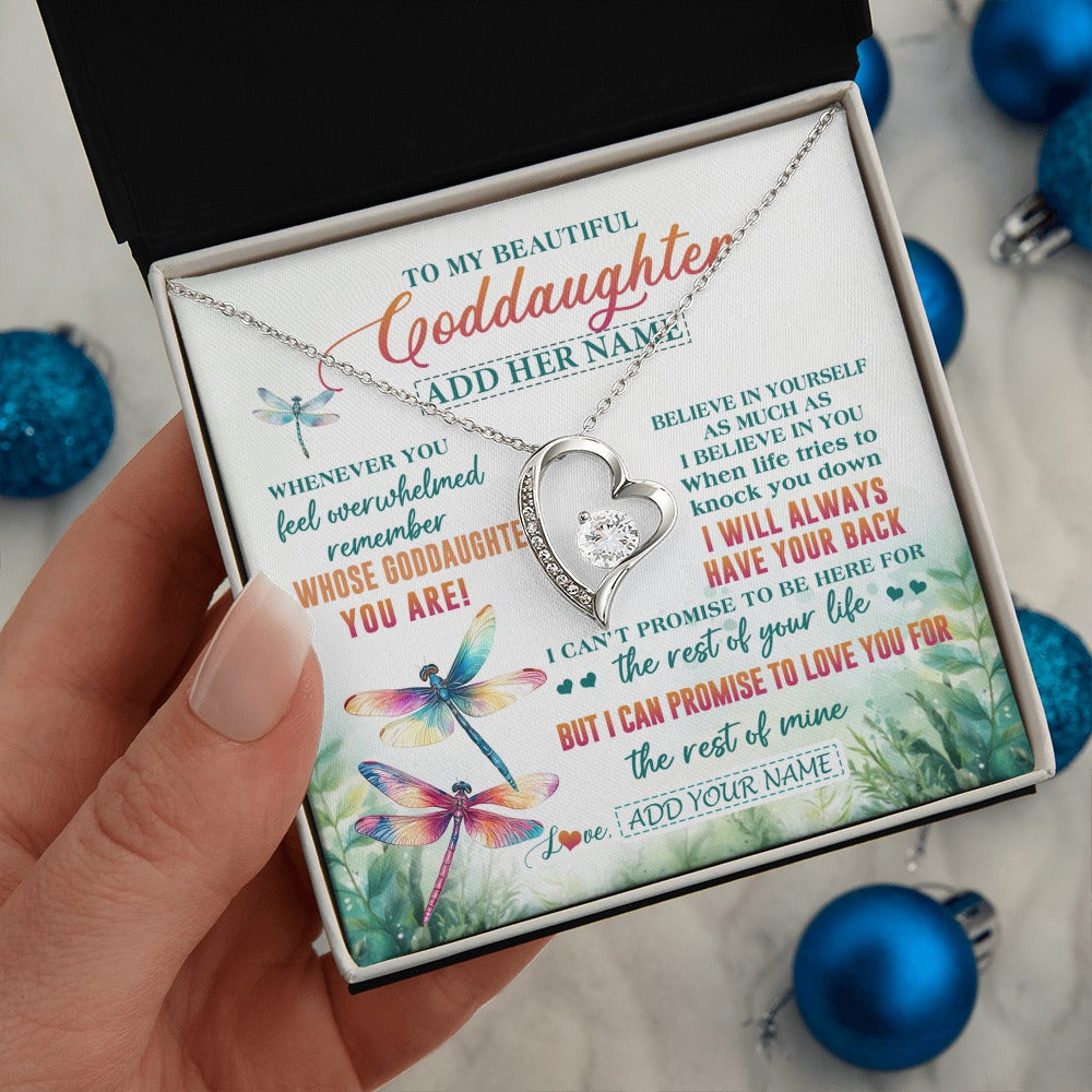 Forever Love Necklace 14K White Gold Finish | 2 | Personalized To My Goddaughter Gifts Necklace From Godmother Whenever You Feel Dragonfly Goddaughter Birthday Gifts Graduation Christmas Gift Box Message Card | https://siriusteestore.