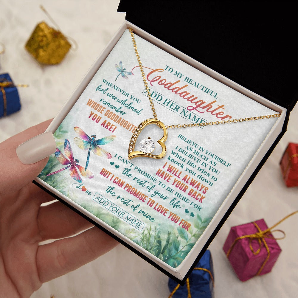 Forever Love Necklace 18K Yellow Gold Finish | 2 | Personalized To My Goddaughter Gifts Necklace From Godmother Whenever You Feel Dragonfly Goddaughter Birthday Gifts Graduation Christmas Gift Box Message Card | https://siriusteestore.