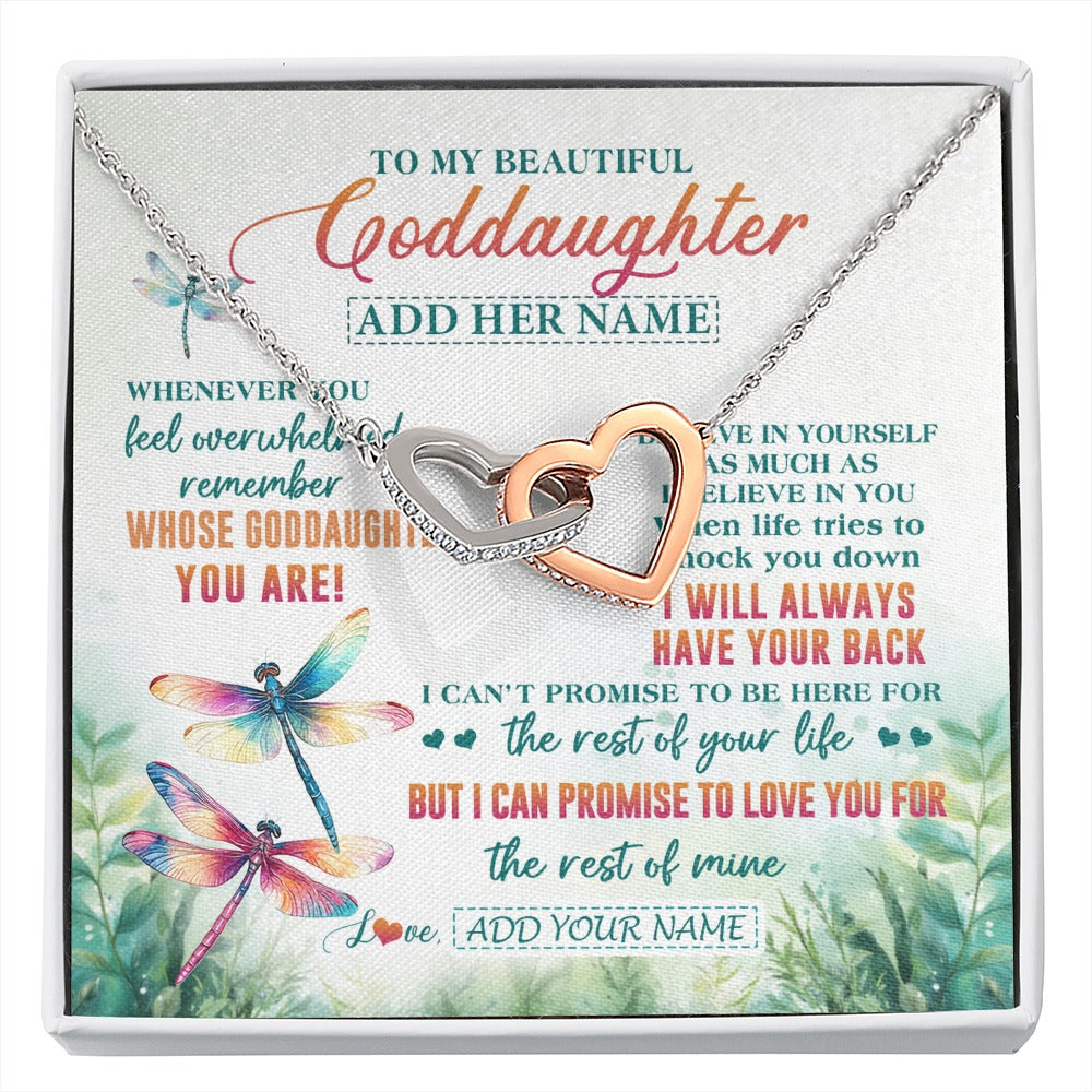 Interlocking Hearts Necklace Stainless Steel & Rose Gold Finish | 1 | Personalized To My Goddaughter Gifts Necklace From Godmother Whenever You Feel Dragonfly Goddaughter Birthday Gifts Graduation Christmas Gift Box Message Card | https://siriusteestore.