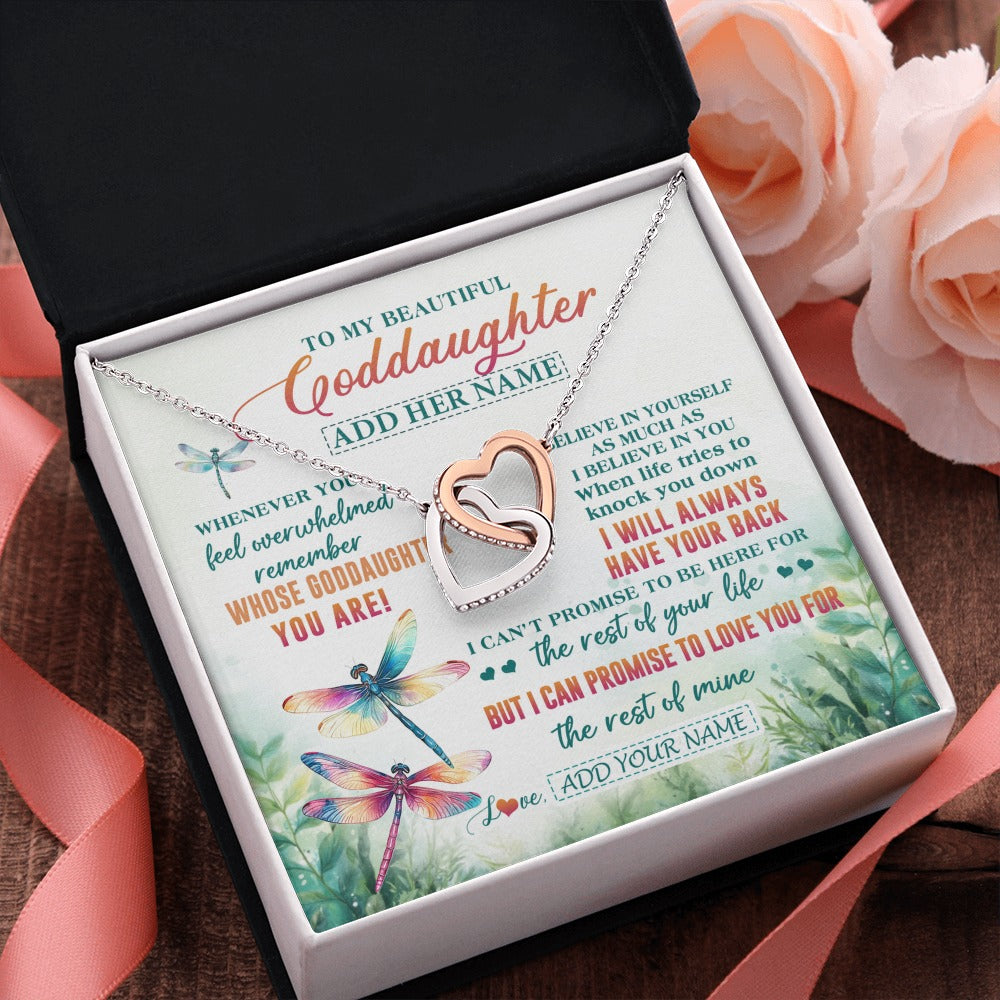 Interlocking Hearts Necklace Stainless Steel & Rose Gold Finish | 2 | Personalized To My Goddaughter Gifts Necklace From Godmother Whenever You Feel Dragonfly Goddaughter Birthday Gifts Graduation Christmas Gift Box Message Card | https://siriusteestore.