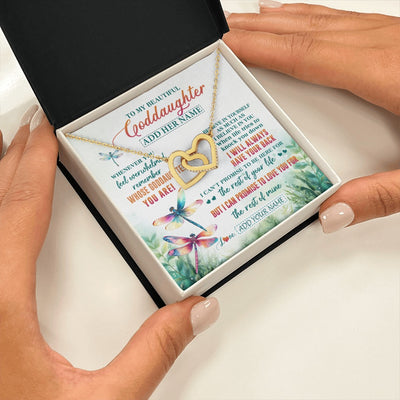 Interlocking Hearts Necklace 18K Yellow Gold Finish | 2 | Personalized To My Goddaughter Gifts Necklace From Godmother Whenever You Feel Dragonfly Goddaughter Birthday Gifts Graduation Christmas Gift Box Message Card | https://siriusteestore.
