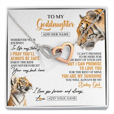 Interlocking Hearts Necklace Stainless Steel & Rose Gold Finish | 1 | Personalized To My Goddaughter Gifts Necklace From Godmother Wherever Your Journey In Life Tiger Goddaughter Birthday Gifts Custom Gift Box Message Card | https://siriusteestore.