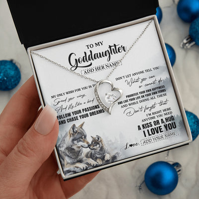 Forever Love Necklace 14K White Gold Finish | 2 | Personalized To My Goddaughter Gifts Necklace From Godmother Wolf My Only Wish For You Goddaughter Birthday Gifts Graduation Christmas Gift Box Message Card | https://siriusteestore.