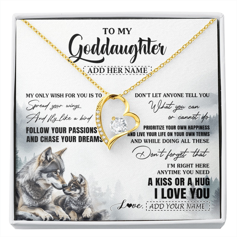 Forever Love Necklace 18K Yellow Gold Finish | 1 | Personalized To My Goddaughter Gifts Necklace From Godmother Wolf My Only Wish For You Goddaughter Birthday Gifts Graduation Christmas Gift Box Message Card | https://siriusteestore.