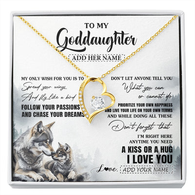 Forever Love Necklace 18K Yellow Gold Finish | 1 | Personalized To My Goddaughter Gifts Necklace From Godmother Wolf My Only Wish For You Goddaughter Birthday Gifts Graduation Christmas Gift Box Message Card | https://siriusteestore.