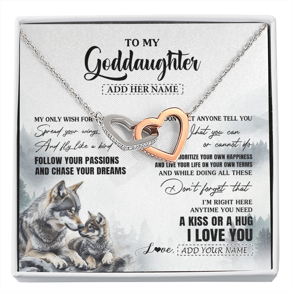 Interlocking Hearts Necklace Stainless Steel & Rose Gold Finish | 1 | Personalized To My Goddaughter Gifts Necklace From Godmother Wolf My Only Wish For You Goddaughter Birthday Gifts Graduation Christmas Gift Box Message Card | https://siriusteestore.