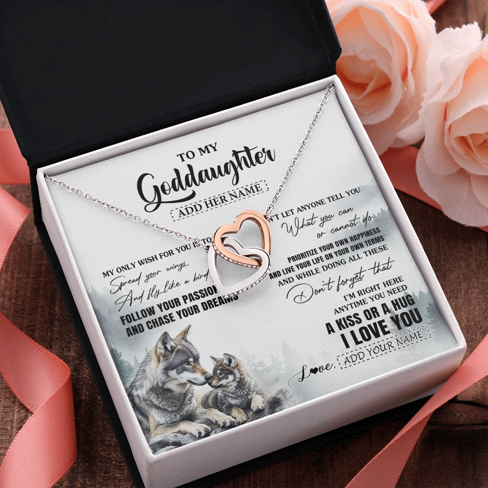 Interlocking Hearts Necklace Stainless Steel & Rose Gold Finish | 2 | Personalized To My Goddaughter Gifts Necklace From Godmother Wolf My Only Wish For You Goddaughter Birthday Gifts Graduation Christmas Gift Box Message Card | https://siriusteestore.