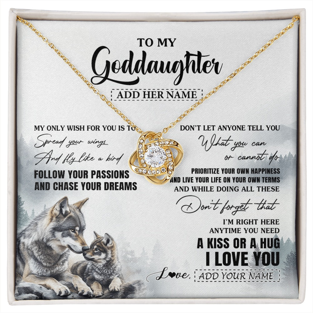 Love Knot Necklace 18K Yellow Gold Finish | 1 | Personalized To My Goddaughter Gifts Necklace From Godmother Wolf My Only Wish For You Goddaughter Birthday Gifts Graduation Christmas Gift Box Message Card | https://siriusteestore.