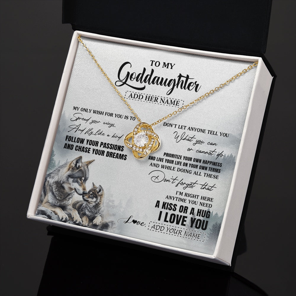 Love Knot Necklace 18K Yellow Gold Finish | 2 | Personalized To My Goddaughter Gifts Necklace From Godmother Wolf My Only Wish For You Goddaughter Birthday Gifts Graduation Christmas Gift Box Message Card | https://siriusteestore.