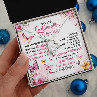 Forever Love Necklace 14K White Gold Finish | 2 | Personalized To My Goddaughter Gifts Necklace From Godmother You Are Beautiful Birthday Gifts For Goddaughter Graduation Christmas Custom Gift Box Message Card | https://siriusteestore.