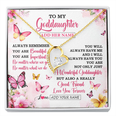 Forever Love Necklace 18K Yellow Gold Finish | 1 | Personalized To My Goddaughter Gifts Necklace From Godmother You Are Beautiful Birthday Gifts For Goddaughter Graduation Christmas Custom Gift Box Message Card | https://siriusteestore.