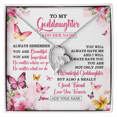Forever Love Necklace 14K White Gold Finish | 1 | Personalized To My Goddaughter Gifts Necklace From Godmother You Are Beautiful Birthday Gifts For Goddaughter Graduation Christmas Custom Gift Box Message Card | https://siriusteestore.