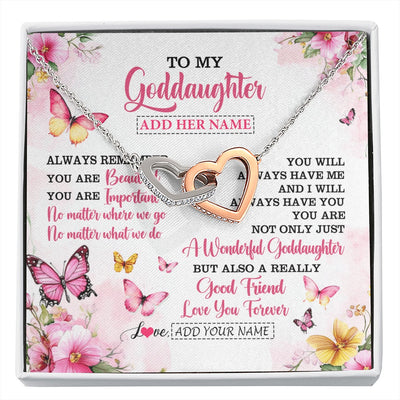 Interlocking Hearts Necklace Stainless Steel & Rose Gold Finish | 1 | Personalized To My Goddaughter Gifts Necklace From Godmother You Are Beautiful Birthday Gifts For Goddaughter Graduation Christmas Custom Gift Box Message Card | https://siriusteestore.