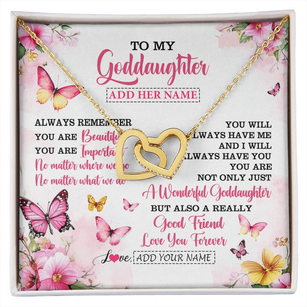 Interlocking Hearts Necklace 18K Yellow Gold Finish | 1 | Personalized To My Goddaughter Gifts Necklace From Godmother You Are Beautiful Birthday Gifts For Goddaughter Graduation Christmas Custom Gift Box Message Card | https://siriusteestore.