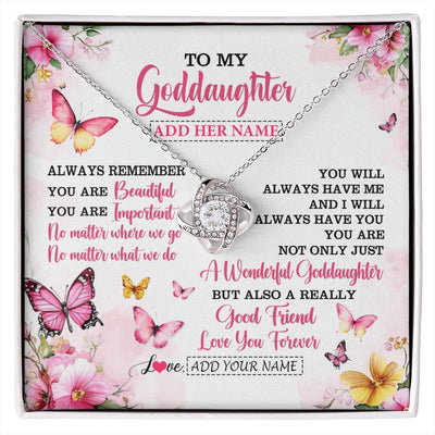 Love Knot Necklace 14K White Gold Finish | 1 | Personalized To My Goddaughter Gifts Necklace From Godmother You Are Beautiful Birthday Gifts For Goddaughter Graduation Christmas Custom Gift Box Message Card | https://siriusteestore.