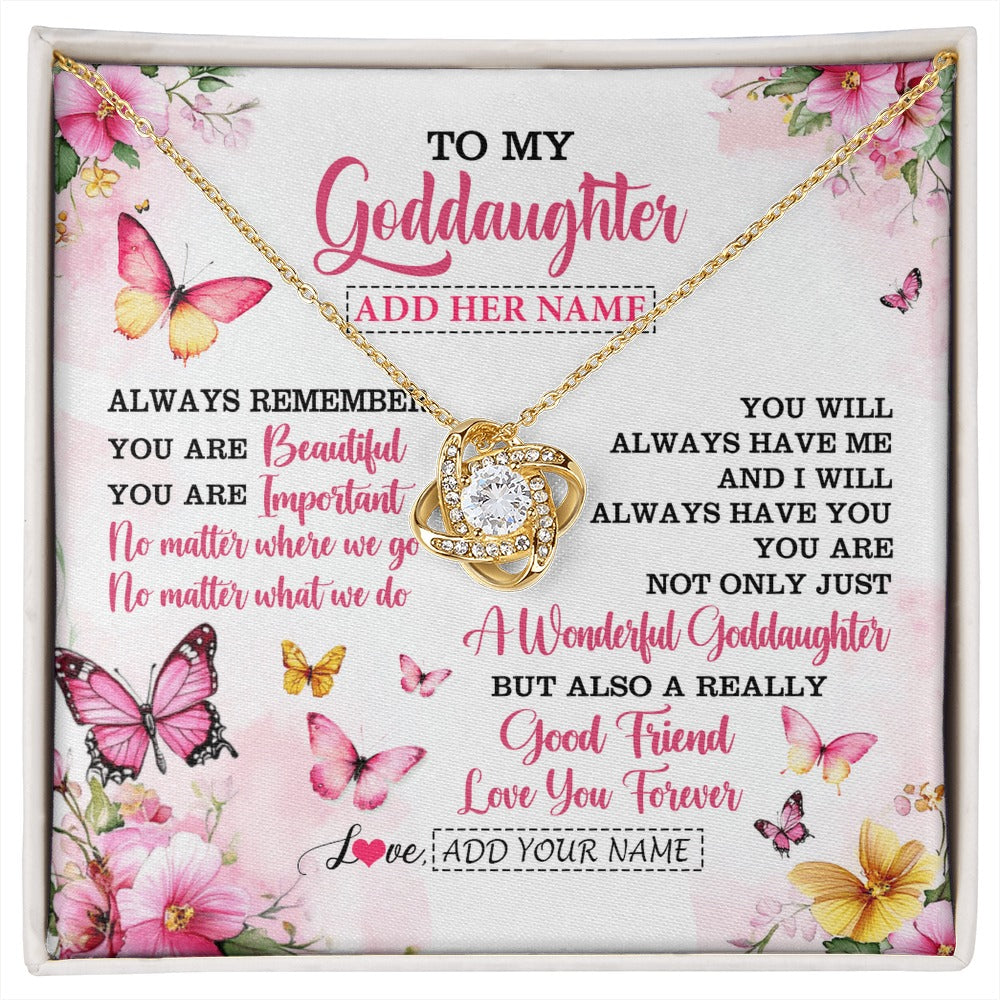 Love Knot Necklace 18K Yellow Gold Finish | 1 | Personalized To My Goddaughter Gifts Necklace From Godmother You Are Beautiful Birthday Gifts For Goddaughter Graduation Christmas Custom Gift Box Message Card | https://siriusteestore.