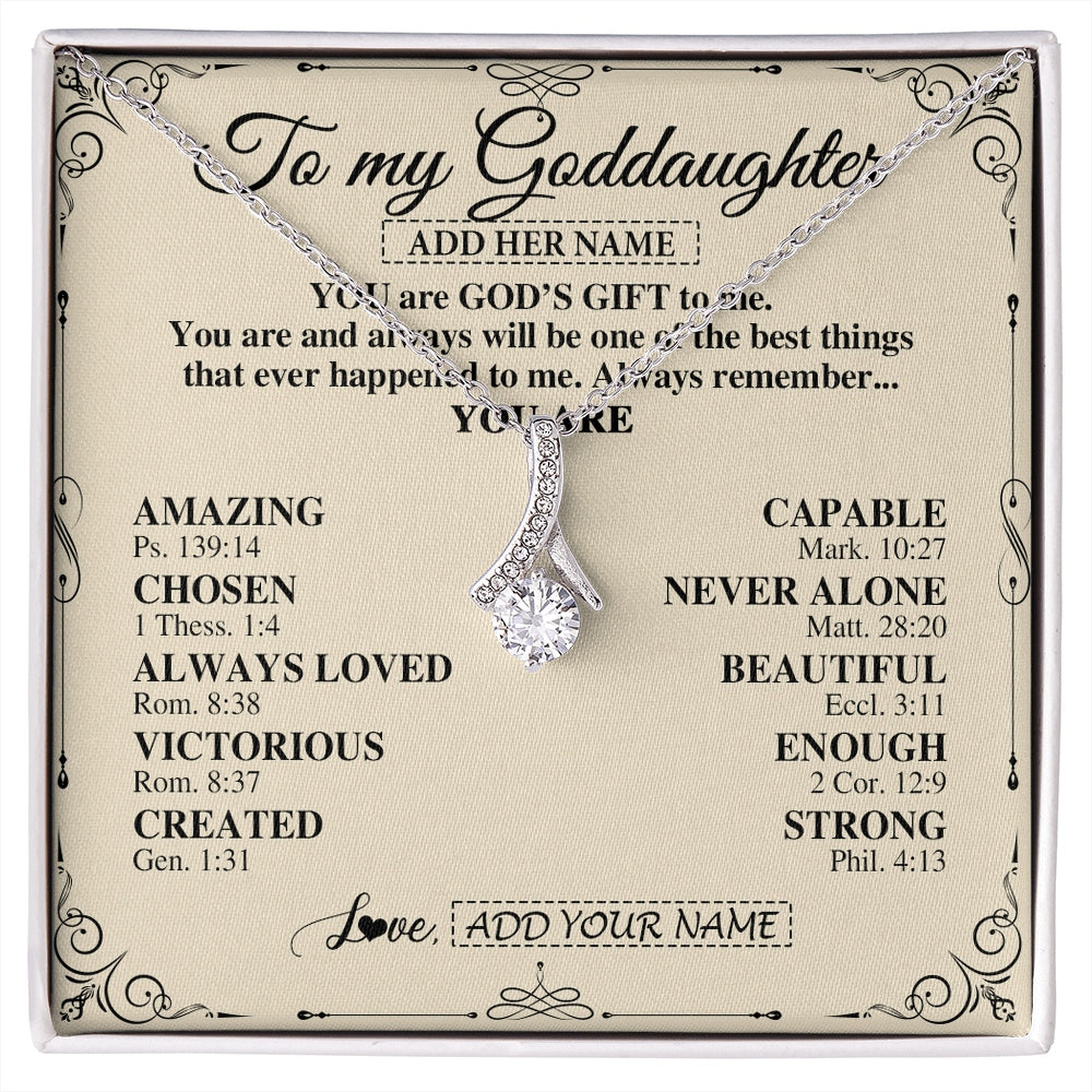 Alluring Beauty Necklace 14K White Gold Finish | 1 | Personalized To My Goddaughter Gifts Necklace From Godmother You Are God's Gift To Me Goddaughter Birthday Gifts Christmas Christian Gift Box Message Card | https://siriusteestore.