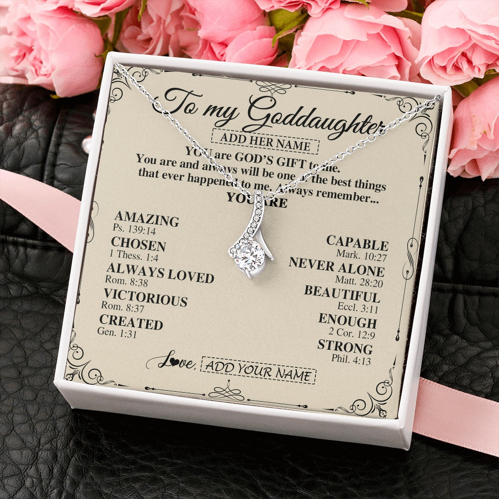 Alluring Beauty Necklace 14K White Gold Finish | 2 | Personalized To My Goddaughter Gifts Necklace From Godmother You Are God's Gift To Me Goddaughter Birthday Gifts Christmas Christian Gift Box Message Card | https://siriusteestore.