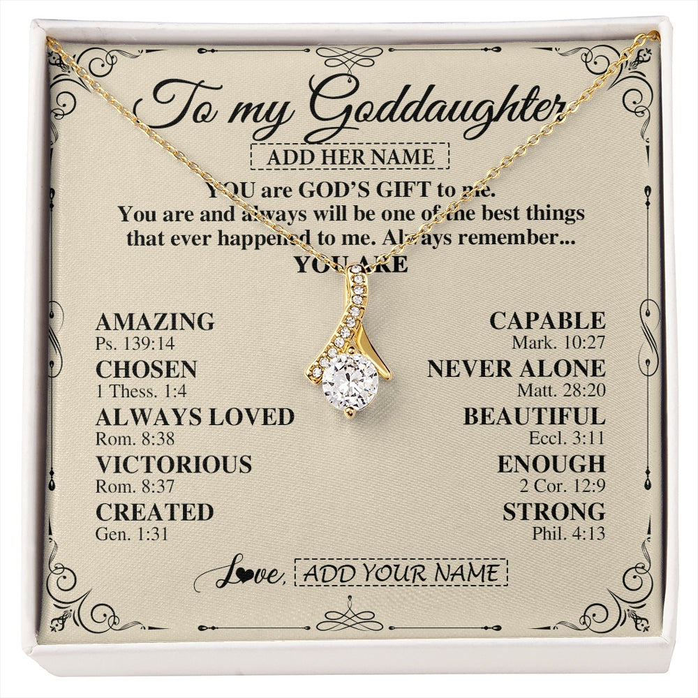 Alluring Beauty Necklace 18K Yellow Gold Finish | 1 | Personalized To My Goddaughter Gifts Necklace From Godmother You Are God's Gift To Me Goddaughter Birthday Gifts Christmas Christian Gift Box Message Card | https://siriusteestore.