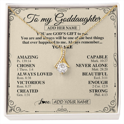 Alluring Beauty Necklace 18K Yellow Gold Finish | 1 | Personalized To My Goddaughter Gifts Necklace From Godmother You Are God's Gift To Me Goddaughter Birthday Gifts Christmas Christian Gift Box Message Card | https://siriusteestore.