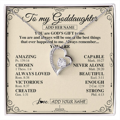 Forever Love Necklace 14K White Gold Finish | 1 | Personalized To My Goddaughter Gifts Necklace From Godmother You Are God's Gift To Me Goddaughter Birthday Gifts Christmas Christian Gift Box Message Card | https://siriusteestore.