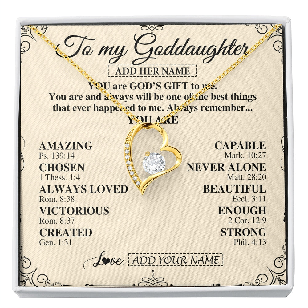 Forever Love Necklace 18K Yellow Gold Finish | 1 | Personalized To My Goddaughter Gifts Necklace From Godmother You Are God's Gift To Me Goddaughter Birthday Gifts Christmas Christian Gift Box Message Card | https://siriusteestore.