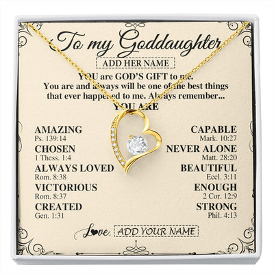 Forever Love Necklace 18K Yellow Gold Finish | 1 | Personalized To My Goddaughter Gifts Necklace From Godmother You Are God's Gift To Me Goddaughter Birthday Gifts Christmas Christian Gift Box Message Card | https://siriusteestore.