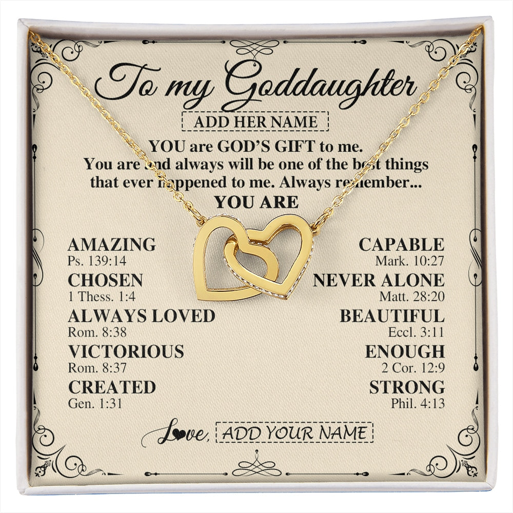 Interlocking Hearts Necklace 18K Yellow Gold Finish | 1 | Personalized To My Goddaughter Gifts Necklace From Godmother You Are God's Gift To Me Goddaughter Birthday Gifts Christmas Christian Gift Box Message Card | https://siriusteestore.