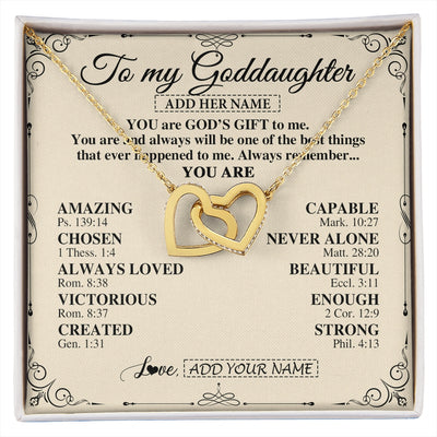 Interlocking Hearts Necklace 18K Yellow Gold Finish | 1 | Personalized To My Goddaughter Gifts Necklace From Godmother You Are God's Gift To Me Goddaughter Birthday Gifts Christmas Christian Gift Box Message Card | https://siriusteestore.
