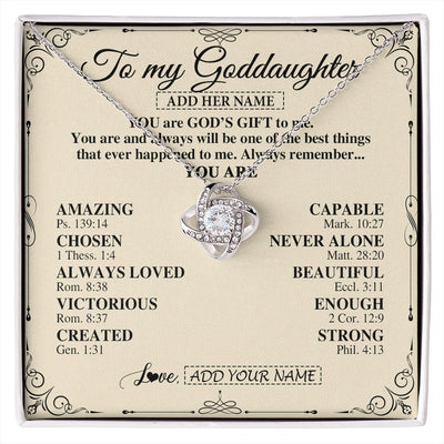 Love Knot Necklace 14K White Gold Finish | 1 | Personalized To My Goddaughter Gifts Necklace From Godmother You Are God's Gift To Me Goddaughter Birthday Gifts Christmas Christian Gift Box Message Card | https://siriusteestore.