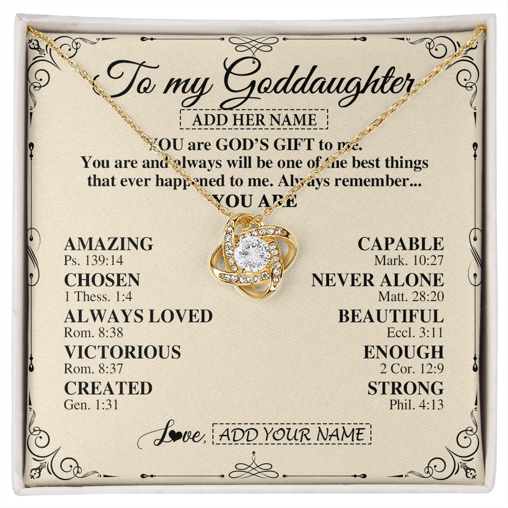 Love Knot Necklace 18K Yellow Gold Finish | 1 | Personalized To My Goddaughter Gifts Necklace From Godmother You Are God's Gift To Me Goddaughter Birthday Gifts Christmas Christian Gift Box Message Card | https://siriusteestore.