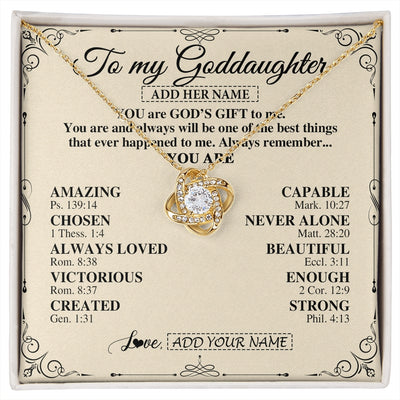 Love Knot Necklace 18K Yellow Gold Finish | 1 | Personalized To My Goddaughter Gifts Necklace From Godmother You Are God's Gift To Me Goddaughter Birthday Gifts Christmas Christian Gift Box Message Card | https://siriusteestore.