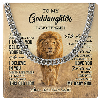 Cuban Link Chain Necklace Stainless Steel | 1 | Personalized To My Goddaughter Gifts Necklace From Uncle Always Remember Lion Gifts For Goddaughter Birthday Graduation Christmas Custom Gift Box Message Card | https://siriusteestore.