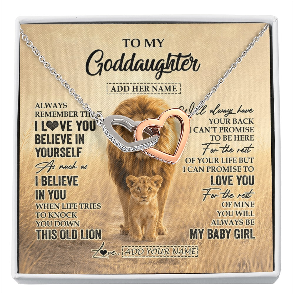 Interlocking Hearts Necklace Stainless Steel & Rose Gold Finish | 1 | Personalized To My Goddaughter Gifts Necklace From Uncle Always Remember Lion Gifts For Goddaughter Birthday Graduation Christmas Custom Gift Box Message Card | https://siriusteestore.