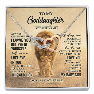 Interlocking Hearts Necklace Stainless Steel & Rose Gold Finish | 1 | Personalized To My Goddaughter Gifts Necklace From Uncle Always Remember Lion Gifts For Goddaughter Birthday Graduation Christmas Custom Gift Box Message Card | https://siriusteestore.
