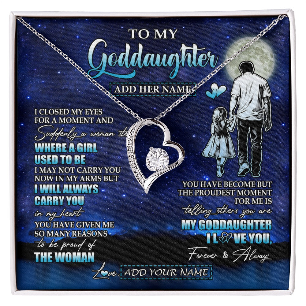 Forever Love Necklace 14K White Gold Finish | 1 | Personalized To My Goddaughter Gifts Necklace From Uncle I Closed My Eyes For A Moment Goddaughter Birthday Graduation Christmas Custom Gift Box Message Card | siriusteestore.myshopify